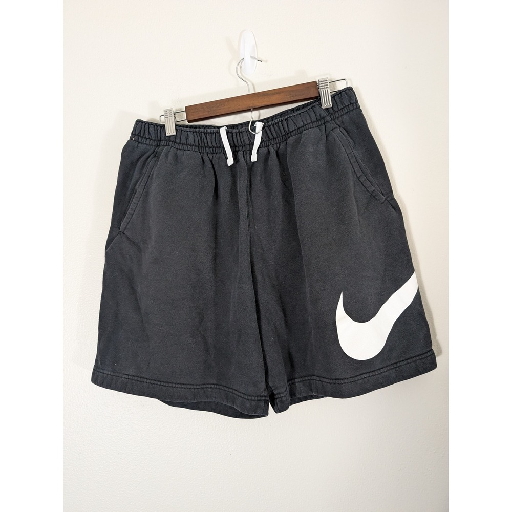 Nike Mens Large Big Swoosh Fleece Sweat Shorts Black White BV2721-010 Lounge